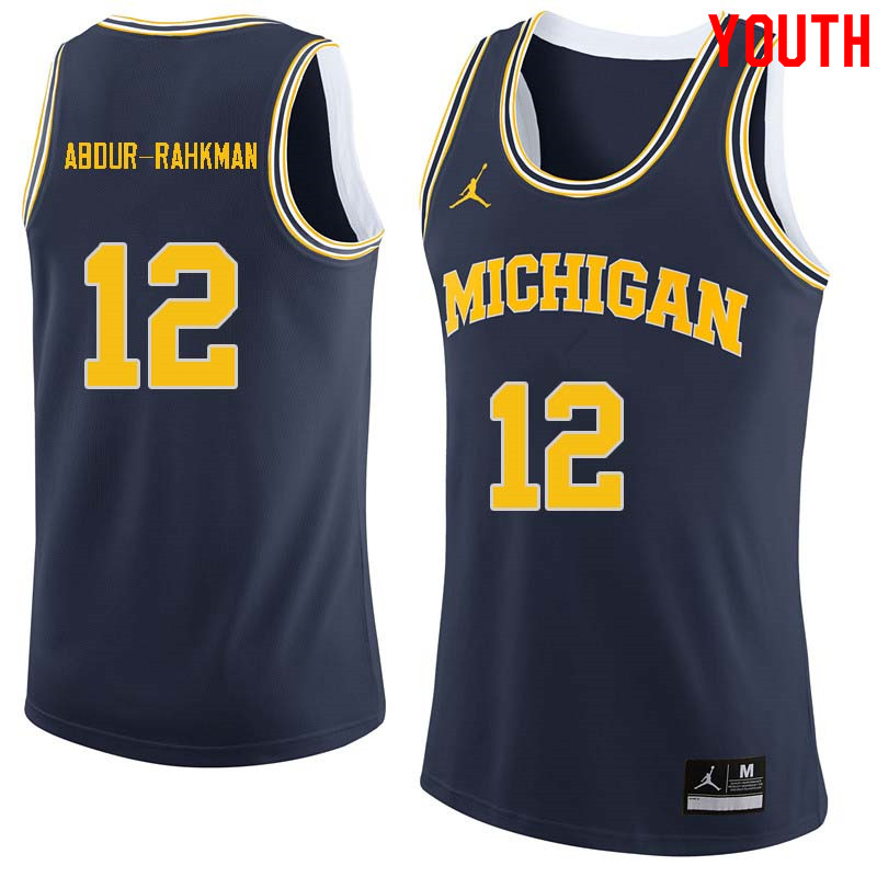 Youth #12 Muhammad-Ali Abdur-Rahkman Michigan Wolverines College Basketball Jerseys Sale-Navy